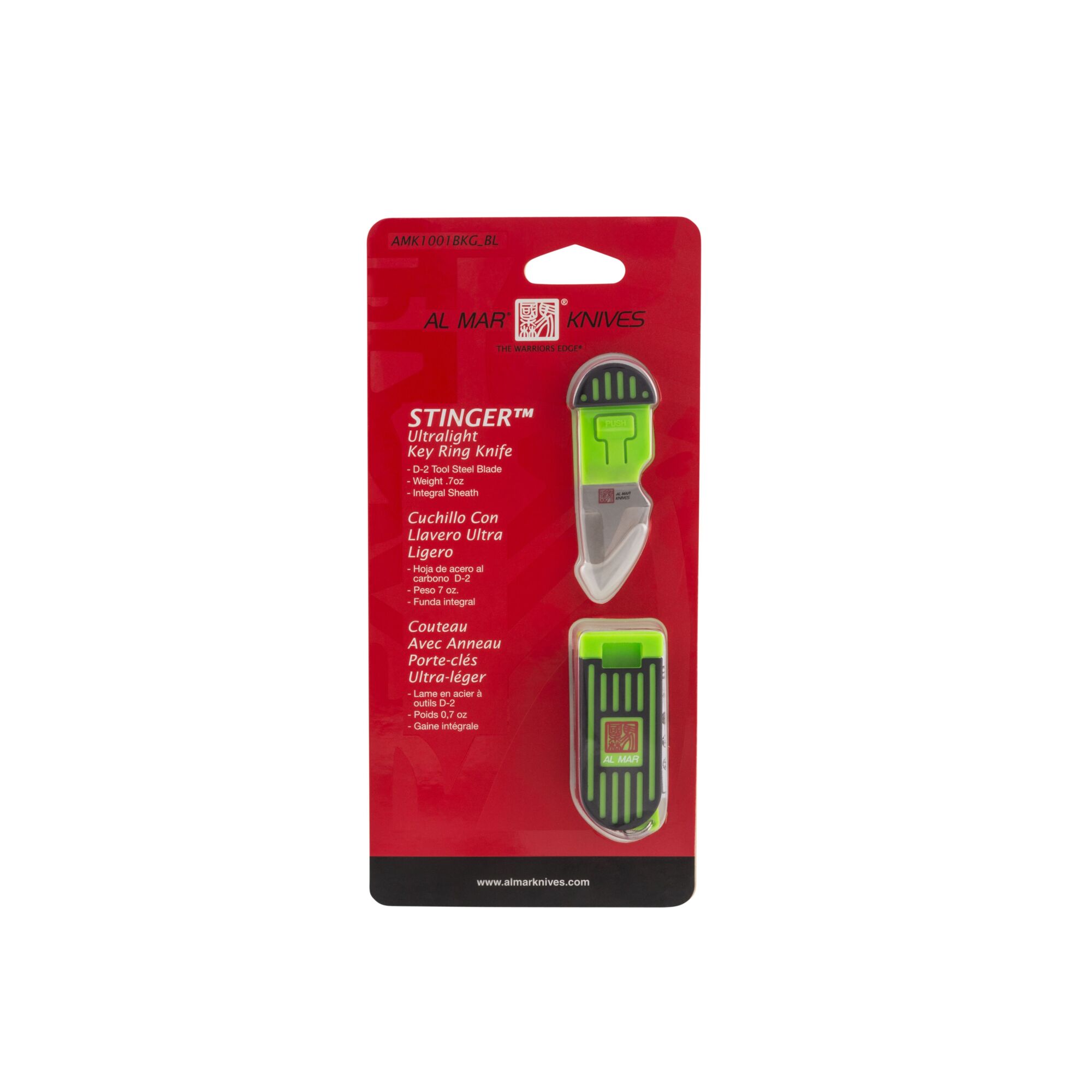 Sunex Tools Al Mar Stinger Keychain Fixed Knife — 1.3in. D2 Blade, Non-Slip Grip, Green/Black, Model# AMK1001BKG_BL